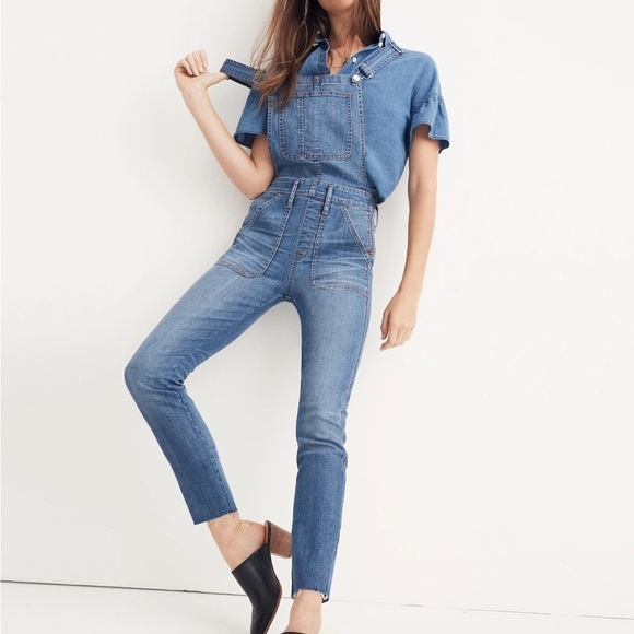 MADEWELL Overalls in Kemp Wash High Rise Stretch Raw Hem Sz M NEW - Picture 1 of 16